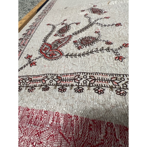 Oswal Shawl Cream Pink Floral‎ Embroidered Fringe Made in India